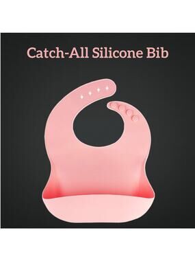Pink "Mess- Free" Catch All Silicone Baby Bib
